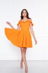 Turuncu Mini Kloş Pileli Fırfır Detaylı Abiye Elbise
