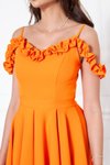 Turuncu Mini Kloş Pileli Fırfır Detaylı Abiye Elbise