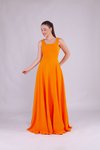 Turuncu Uzun Kare Yaka Abiye Elbise