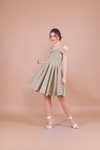 Mini Pleated Strappy Off-Shoulder Detail Evening Dress - Oil Green