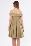 Yağ Yeşili Pileli Mini Kloş Askılı Kayık Yaka Abiye Elbise