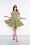 Yağ Yeşili Pileli Mini Kloş Ayarlanabilir Askılı Fırfır Detaylı Abiye Elbise