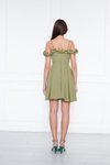 Yağ Yeşili Pileli Mini Kloş Ayarlanabilir Askılı Fırfır Detaylı Abiye Elbise