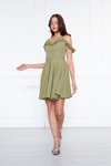 Yağ Yeşili Pileli Mini Kloş Ayarlanabilir Askılı Fırfır Detaylı Abiye Elbise