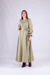 Yağ Yeşili Uzun Kol Kruvaze Yaka Elbise