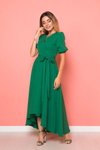 Yeşil Çimen Önü Kısa Arkası Uzun Asimetrik Kesim Kruvaze Yaka Elbise