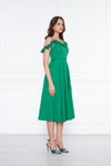Yeşil Midi Ayarlanabilir Askılı Fırfır Detay Pileli Kloş Abiye Elbise