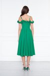 Yeşil Midi Ayarlanabilir Askılı Fırfır Detay Pileli Kloş Abiye Elbise