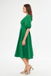 Yeşil Midi Balon Kol V Yaka Korsaj Kemer Detaylı Abiye Elbise