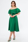 Yeşil Midi Dökümlü Dokuma Fırfır Yaka Düşük Omuz Mezuniyet Abiye Elbise
