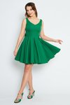 Yeşil Mini Kloş V Yaka Süs Düğmeli Sırtı Fiyonklu Abiye Elbise
