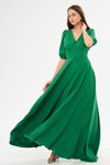 Yeşil Uzun Balon Kol V Yaka Korsaj Kemer Detaylı Abiye Elbise