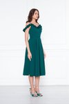 Zümrüt Midi Pileli Kloş Ayarlanabilir Askılı Yaka Fırfır Detay Abiye Elbise