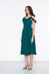 Zümrüt Midi Pileli Kloş Ayarlanabilir Askılı Yaka Fırfır Detay Abiye Elbise