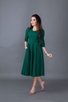 Zümrüt Midi V Yaka Cep Detaylı Elbise