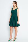 Zümrüt Mini Kloş V Yaka Sırtı Fiyonklu Abiye Elbise