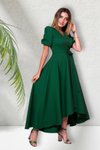 Zümrüt Uzun Asimetrik Kesim Kruvaze Yaka Kısa Kollu Abiye Elbise