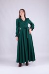 Zümrüt Uzun Kol Kruvaze Yaka Elbise
