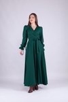 Zümrüt Uzun Kol Kruvaze Yaka Elbise