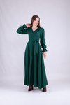 Zümrüt Uzun Kol Kruvaze Yaka Elbise