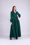 Zümrüt Uzun Kol Kruvaze Yaka Elbise