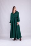 Zümrüt Uzun Kol Kruvaze Yaka Elbise