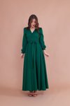 Zümrüt Uzun Kruvaze Yaka Kemerli Elbise