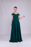 Zümrüt Uzun Omuz Detay Askılı Abiye Elbise