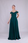 Zümrüt Uzun Omuz Detay Askılı Abiye Elbise