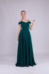 Zümrüt Uzun Omuz Detay Askılı Abiye Elbise