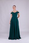 Zümrüt Uzun Omuz Detay Askılı Abiye Elbise