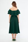 Zümrüt Yeşili Midi Dökümlü Fırfır Yaka Elbise