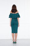 Zümrüt Yeşili Midi Kalem Karmen Yaka Abiye Elbise