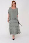 Slimming Italian Fit Layered Silk Half-Sleeve Dress - Light Khaki