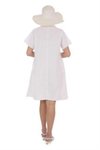 Beyaz Yarım Kol V Yaka Keten Elbise