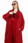 Bordo Oversize İpek Detaylı Kap Bluz Wes Pantolon İkili Takım