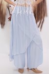 Buz Mavi Şalvar İpek Asimetrik Kapaklı Pantolon