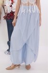 Buz Mavi Şalvar İpek Asimetrik Kapaklı Pantolon