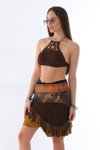 Camel Yılan Derisi Desenli Mini Boho Örgülü Kemerli Etek