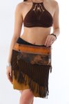 Camel Yılan Derisi Desenli Mini Boho Örgülü Kemerli Etek