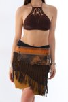 Camel Yılan Derisi Desenli Mini Boho Örgülü Kemerli Etek