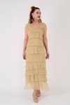Long Layered Silk Slimming Dress - Gold