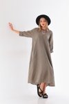 Haki Uzun Kol İtalyan V Yaka Keten Elbise