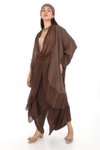 Kahverenk İpek Şalvar Asimetrik Kapaklı Pantolon