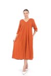 Long Sleeve Italian V-Neck Dress - Terracotta