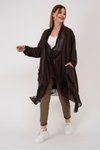 Koyu Kahve Oversize Kaftan Italyan İpek Detaylı Bluz
