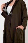 Koyu Kahve Oversize Kaftan Italyan İpek Detaylı Bluz