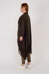 Koyu Kahve Oversize Kaftan Italyan İpek Detaylı Bluz