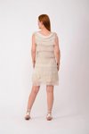 Krem Mini Taşlanmış İpek Kat Detaylı Elbise