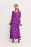 Long Italian Fit Half-Sleeve Pleated Silk Slimming Dress - Purple